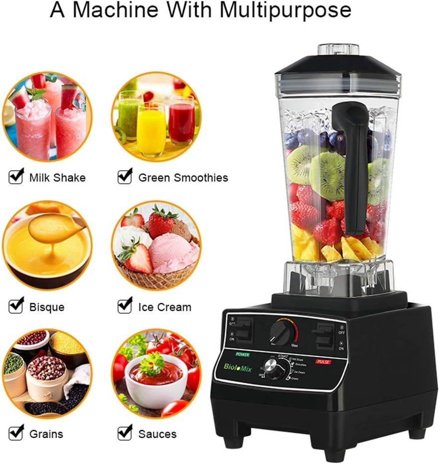 BioloMix Professional Countertop Blender Smoothie Mixer with 68oz BPA Free Pitcher Smart Timer And Preprogramed Peak 2200W Power Mixer With 8 Blades for Crushing Ice Frozen Dessert