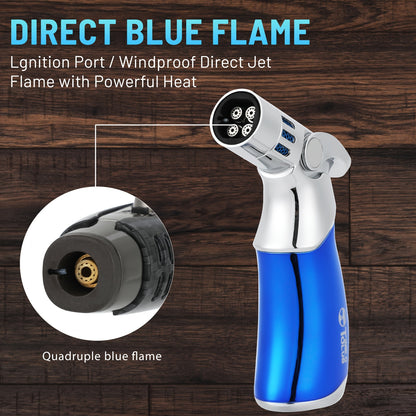 Torch Lighter Adjustable 4 Jet Flame Refillable Butane Fuel Lighter Windproof Mini Butane Torch Lighter For Grill BBQ Gas Fireplace Fire Camping Lighter Torch Flame Butane Gas Not Included