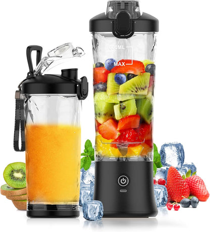 Portable Blender 20oz Large Capacity 6 Blades Mini Blender for Shakes and Smoothies BPA Free Personal Blender with Rechargeable USB Fresh Juice Blender for On the Go Black