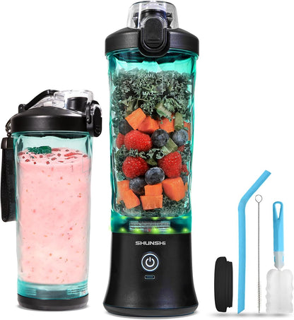 Portable Blender 20 Oz Personal Blender for Shakes and Smoothies with 6 Blades Cordless Travel Blender Cup Single Serve Blender Mini Small Smoothie Blender Bottle for Kitchen Home Travel Black