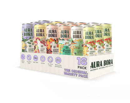 Aura Bora Herbal Sparkling Water Variety 12oz Cans 18 Pack