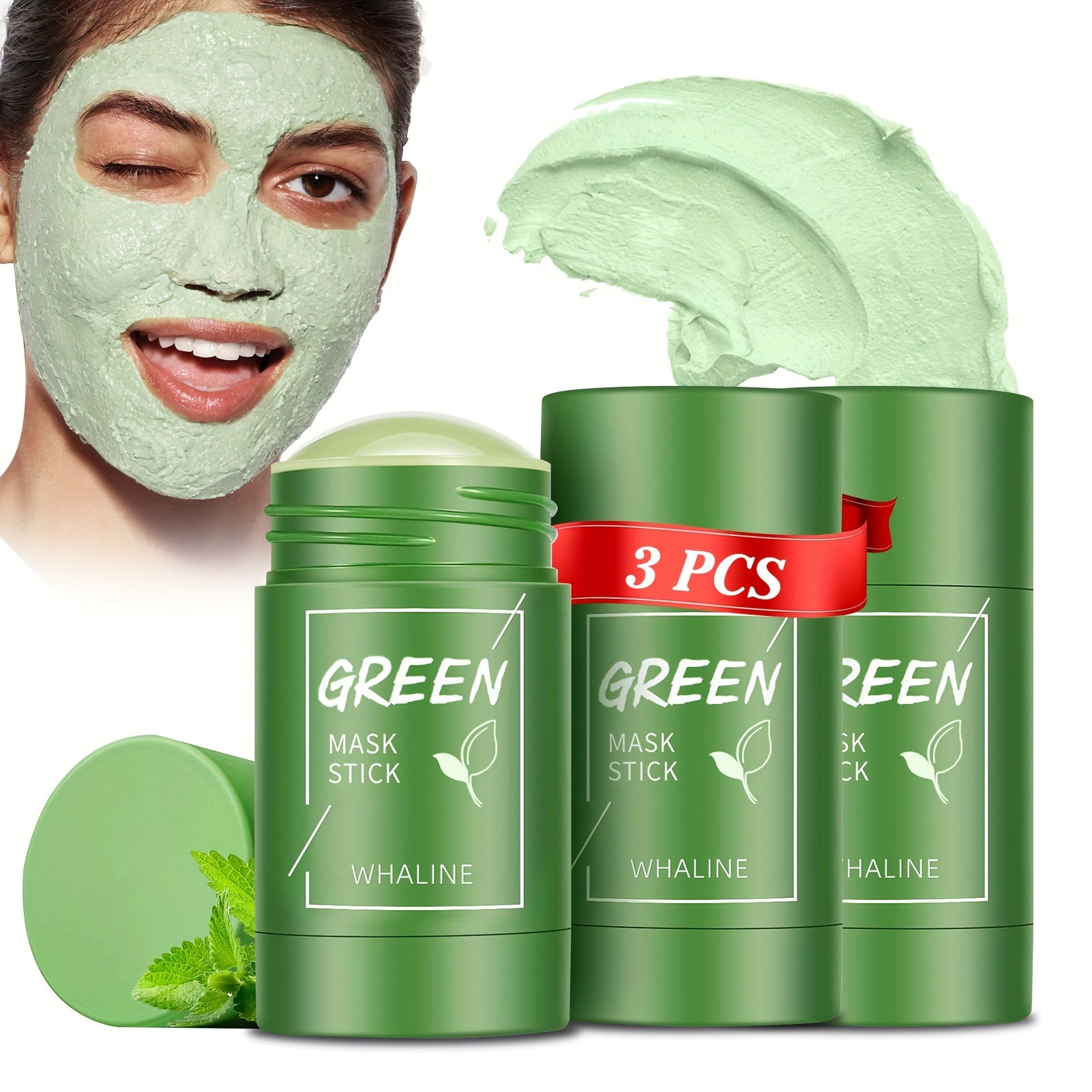 3PCS Green Tea Cleansing Mask Blackhead Peel Off Mask Purifying Clay Stick Facial Mask Face Moisturizes Oil Control Deep Clean Pore for Women Men All Skin Types 3PCSGreen Tea