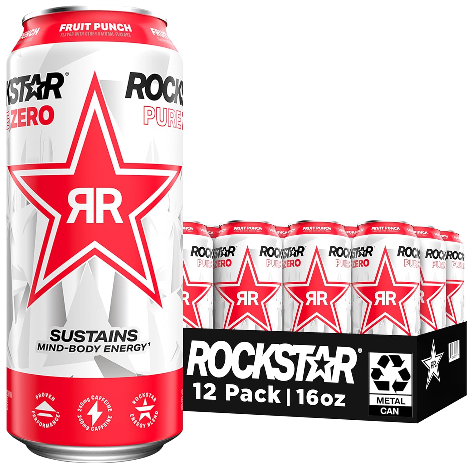 Rockstar Pure Zero Fruit Punch Energy Drink 12 Pack 16oz