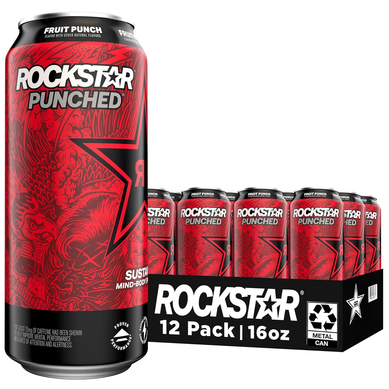 Rockstar Punched Energy Drink Fruit Punch 16oz Pack of 12