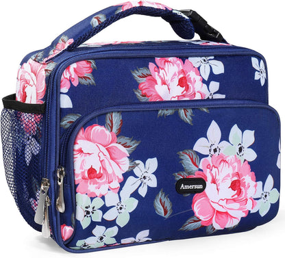 Amersun Insulated Kids Lunch Bag  Blue Rose