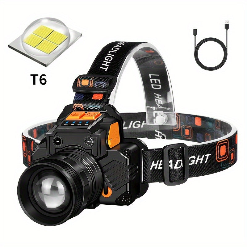 1PC trong Light Rechargeable Headlight Headlamp Flashlight High Lumens LED Headlamp XHP160 Bright 3 Modes Headlamp Outdoor Fishing Camping Running Hunting Hiking Zoomable Headlamp