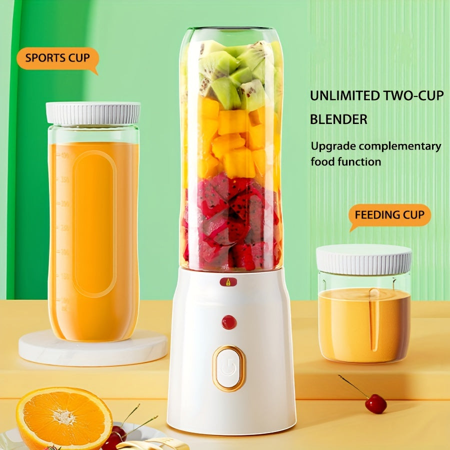 1pc1691oz Juicer With 2 Cups Portable USB Rechargeable Mini Blender Fresh Juicing Cup Wireless Portable Juicing Bonus Sports Cup Cover Personal Size Blender For Smoothies And Shakes Home Fruit Blender For Kitchen Home Travel