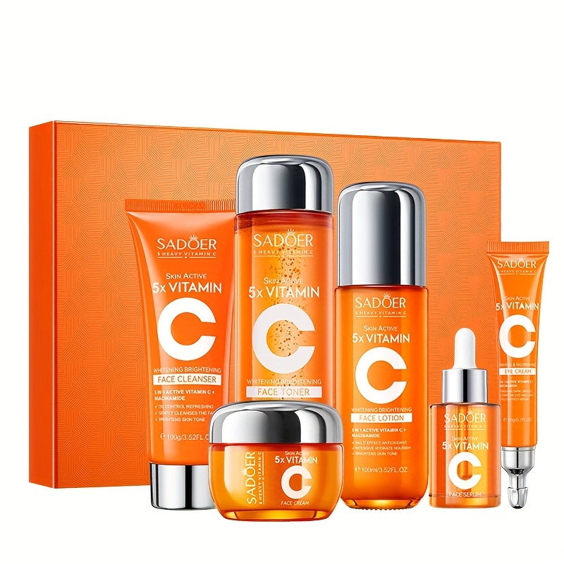 5In1 Vitamin C Skincare Set For All Skin Types  Hypoallergenic Moisturizing Gift Box With Facial Serum 50G Lotion 406oz Cleanser 100G Eye Serum 20G Essence Cream 101oz Toner 406oz  Hydrating  Rejuvenating Large Capacity Ideal 