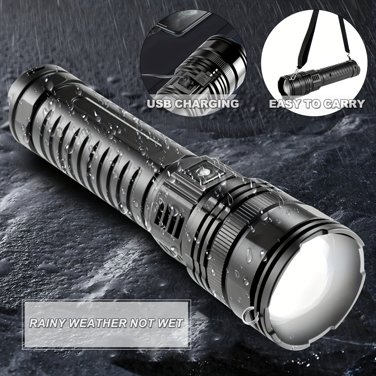 Ultrabright Large Flashlight White Laser Strong Light LongRange Spotlight With COB Light Multifunction USB Charging LED Flashlight Adjustable Focus For Emergency And Tactical Use