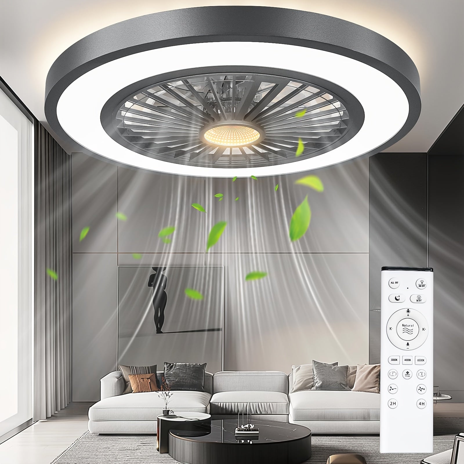 22 Ceiling Fans With Lights And Remote DC Motor Stepless Dimmable Ceiling Fans With Night Light 30006500K Color Temperature Celing Fan With Light Flush Mount With 6 Speeds Black